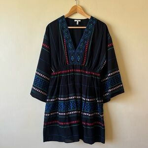 Joie Shada Dress with Blue and Red Embroidery Size Med V neck long sleeve mini